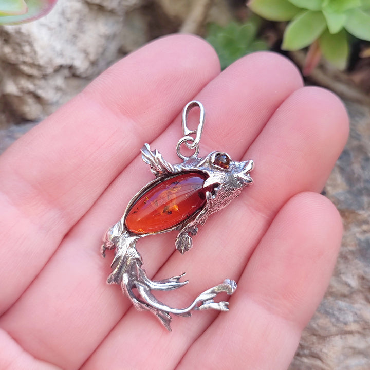 Ciondolo in argento 925 con pietra e pesce - KATOL