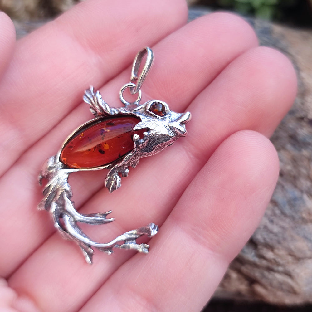 Ciondolo in argento 925 con pietra e pesce - KATOL