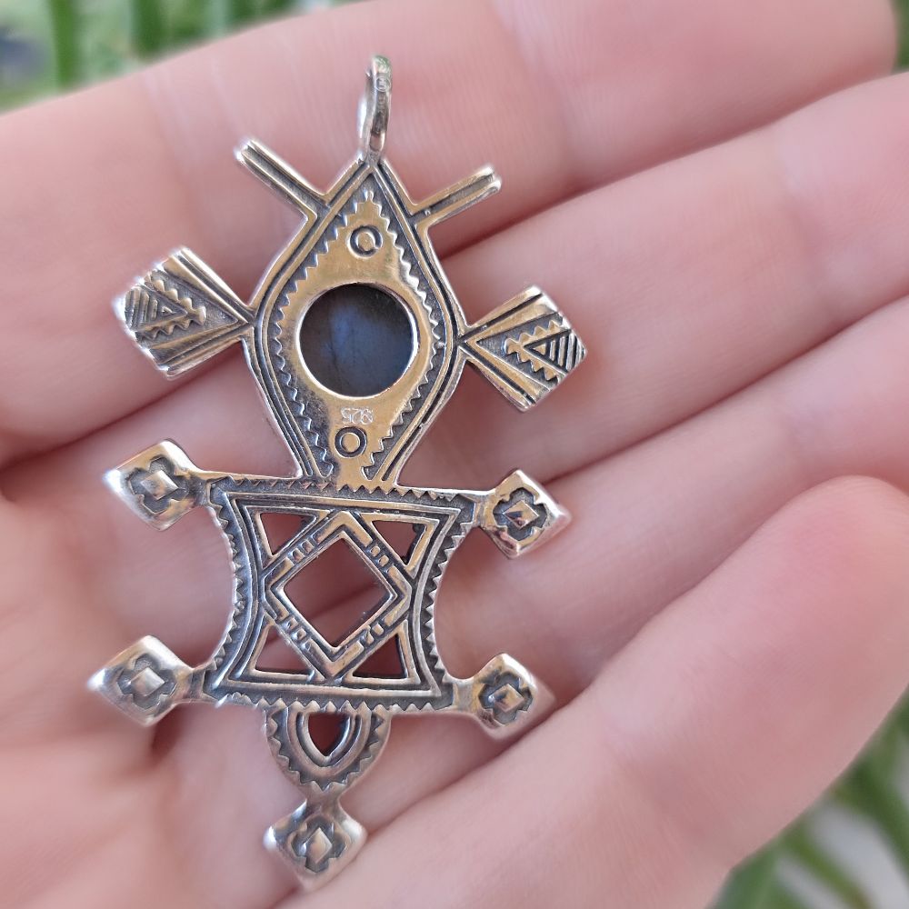 Ciondolo croce Tuareg in argento 925 con pietra - HEUTA