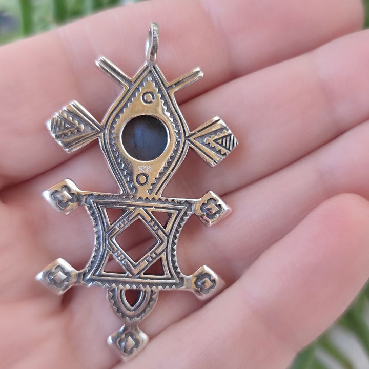 Ciondolo croce Tuareg in argento 925 con pietra - HEUTA