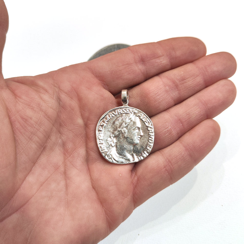 SEVERO – Ciondolo Moneta Romana in Argento 925 Massiccio proporzionale