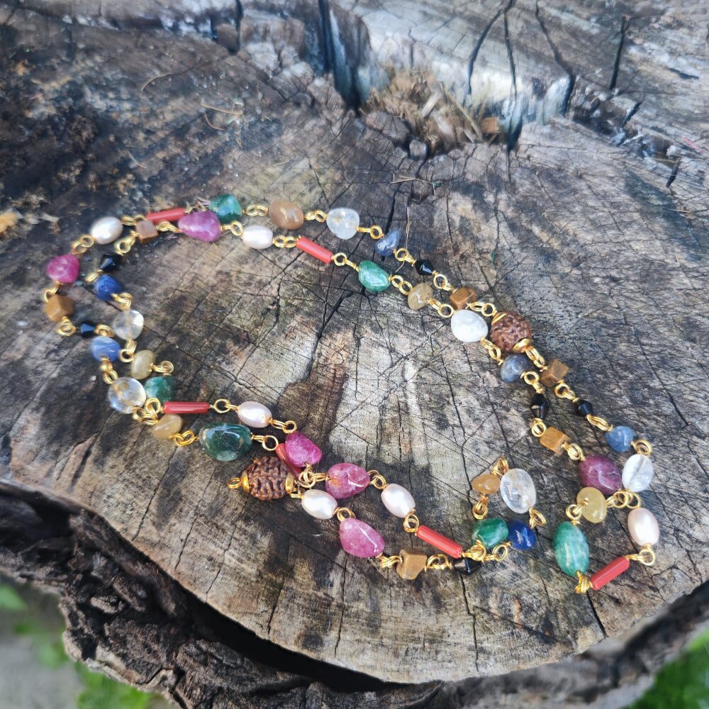 Collana in ottone Navratan con pietre - RAUNDA