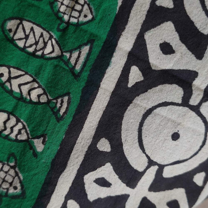 Copriletto etnico verde in cotone con pesci