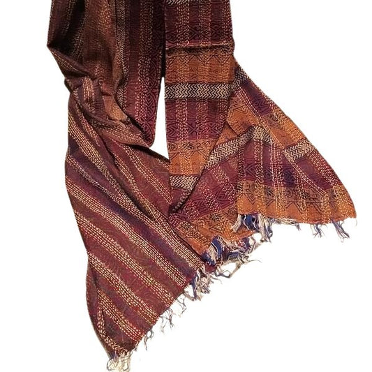 Sciarpa KANTHA con tessuti vintage misto seta ricamo a mano bronzo - bordeaux β dettaglio colori