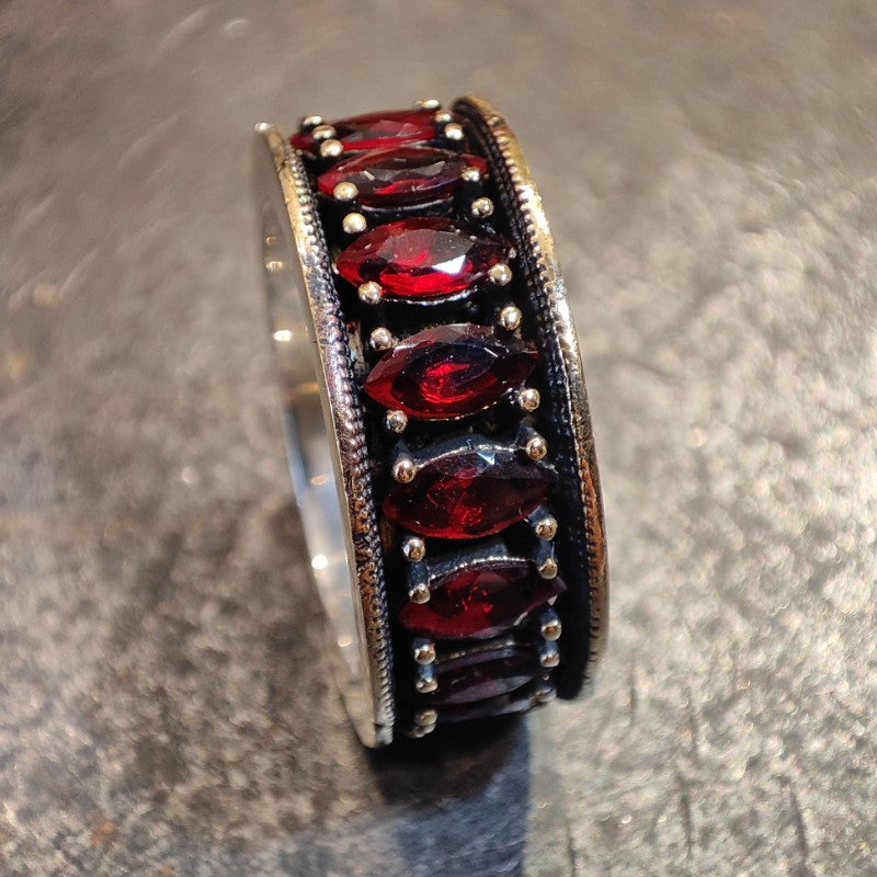 Anello artigianale fascia in argento 925 con pietra - MALAMPUR