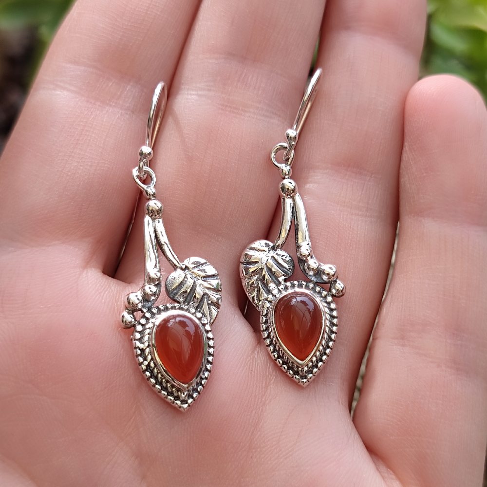 Orecchini etnici in argento 925 pietra corniola - BARH