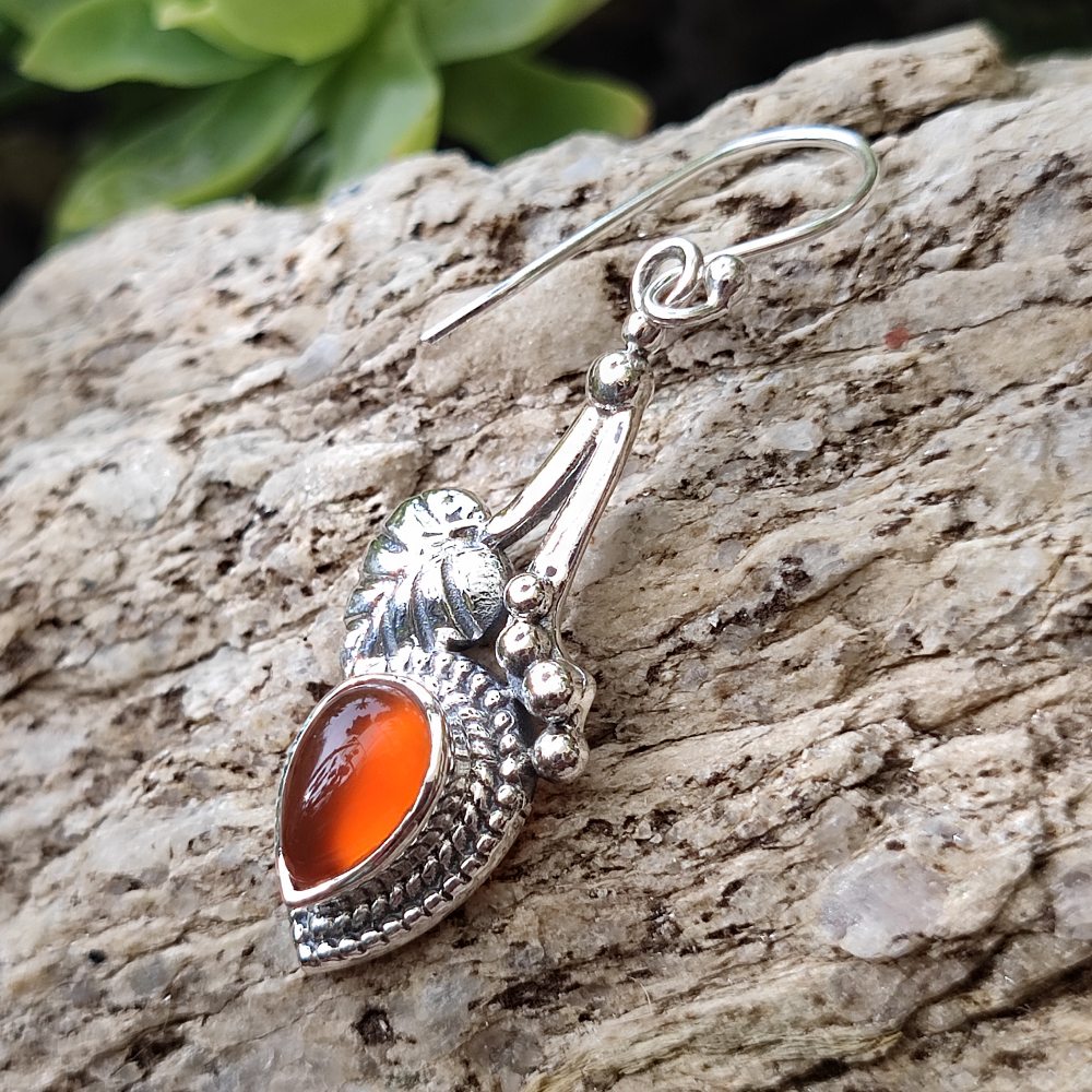 Orecchini etnici in argento 925 pietra corniola - BARH