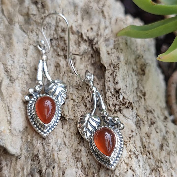 Orecchini etnici in argento 925 pietra corniola - BARH