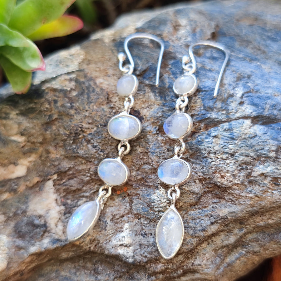 Orecchini etnici in argento 925 pietra di luna - GAYA