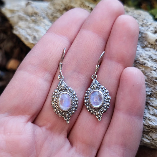 Orecchini etnici in argento 925 pietra di luna - KANPUR