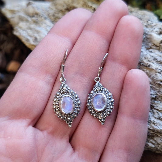 Orecchini etnici in argento 925 pietra di luna - KANPUR