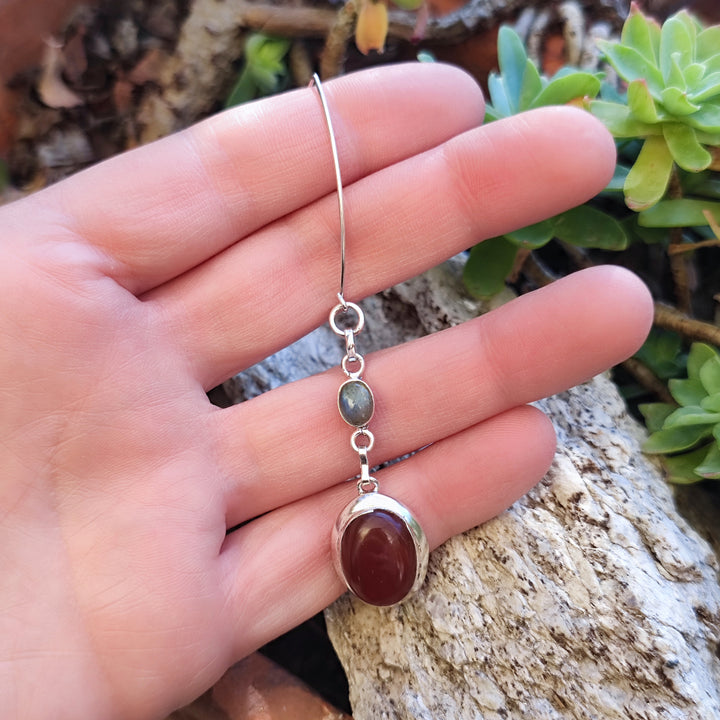 Orecchini etnici in argento 925 pietra corniola - KHUNTI