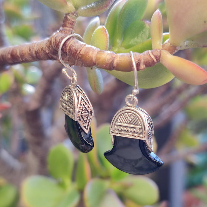 Orecchini etnici in argento 925 pietra - MANAGANAR