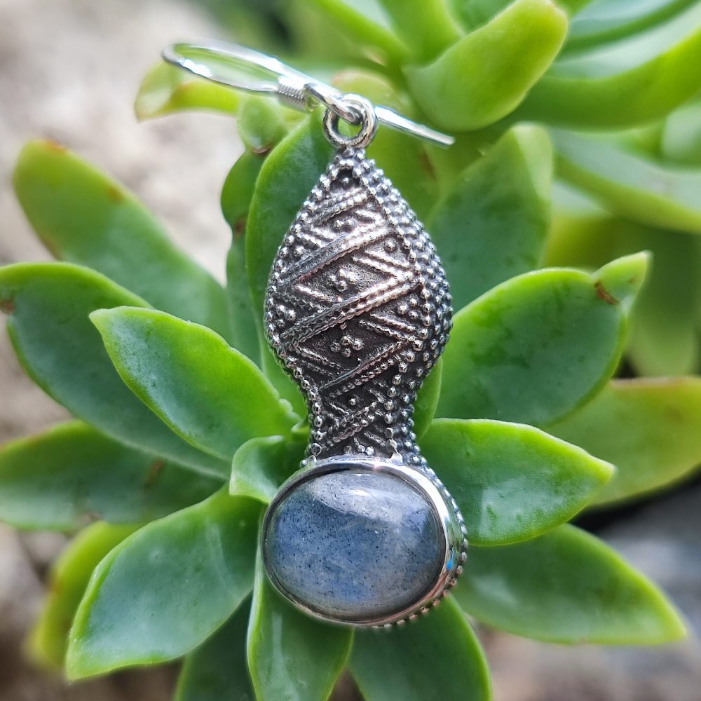 Orecchini etnici in argento 925 pietra - MUSRI