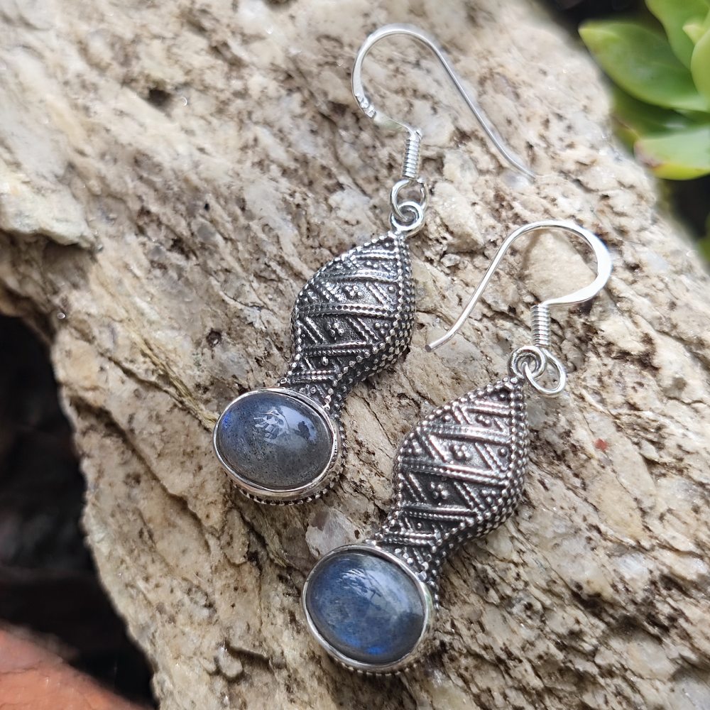 Orecchini etnici in argento 925 pietra - MUSRI