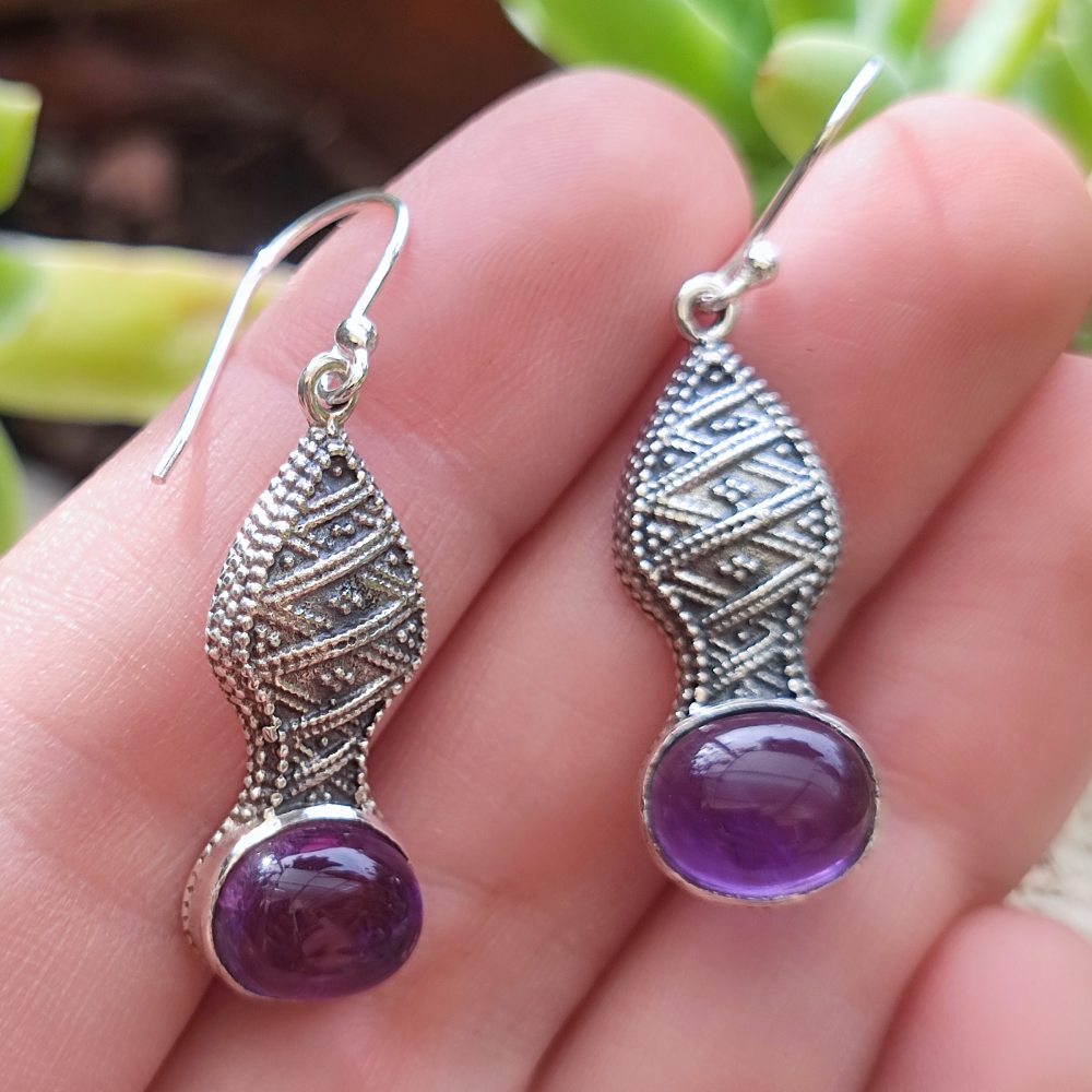 Orecchini etnici in argento 925 pietra - MUSRI