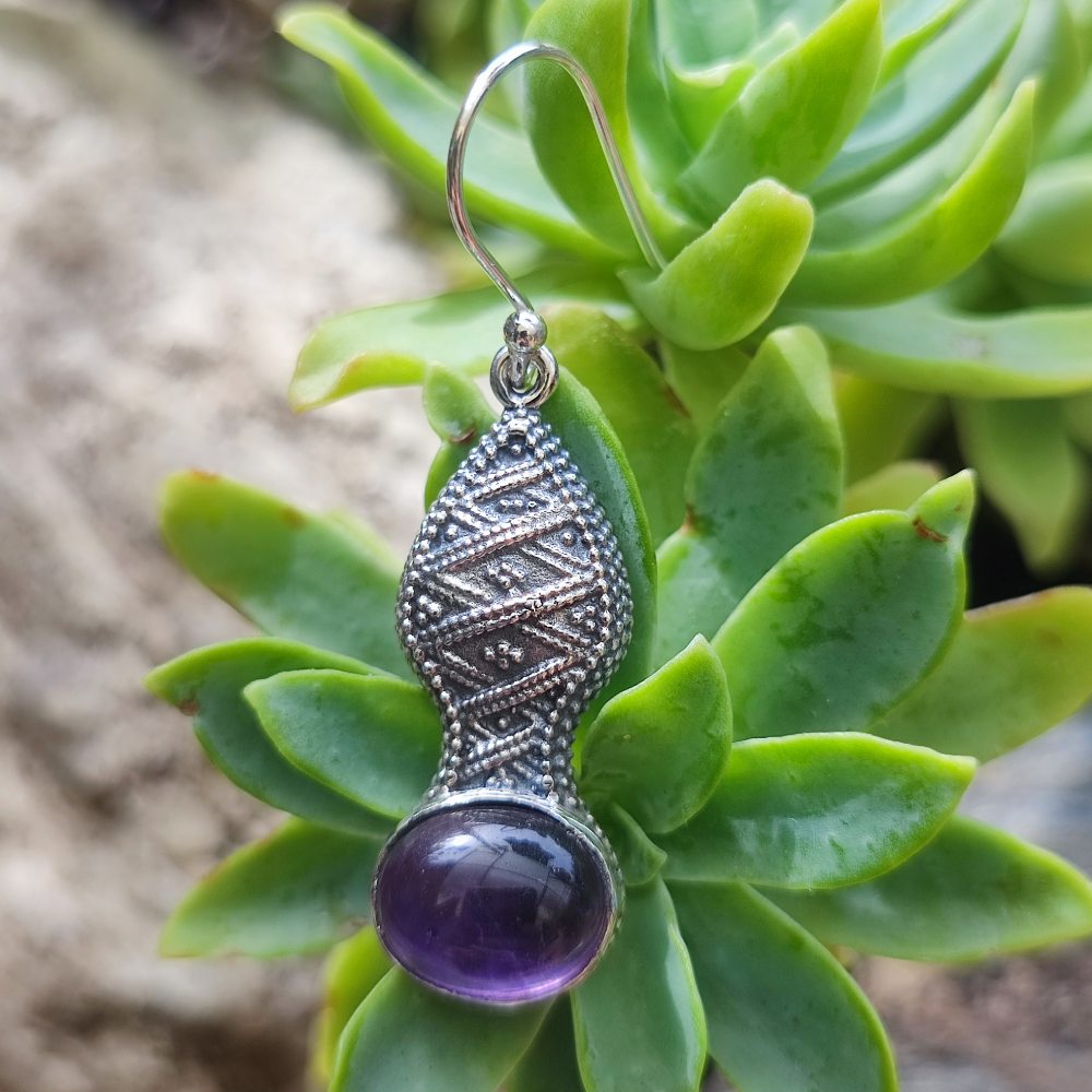 Orecchini etnici in argento 925 pietra - MUSRI