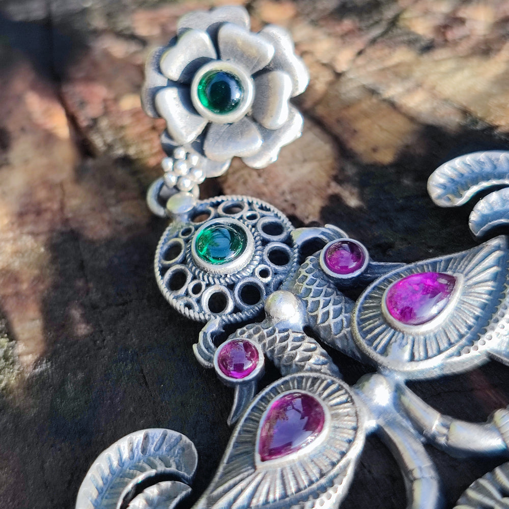 Orecchini etnici in argento 925 pietra - NEEM