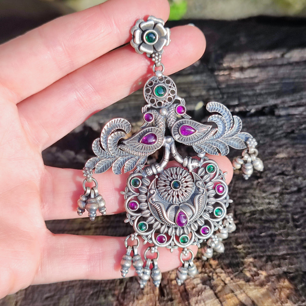 Orecchini etnici in argento 925 pietra - NEEM