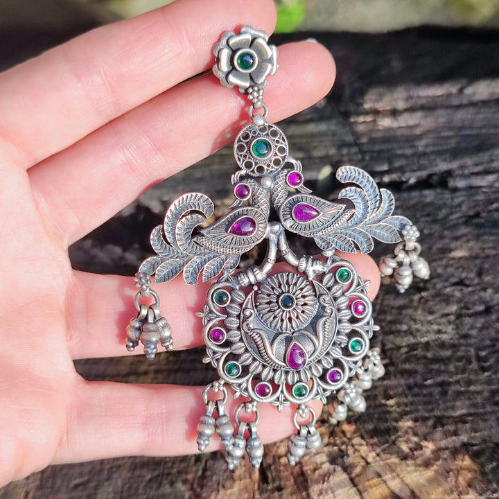 Orecchini etnici in argento 925 pietra - NEEM