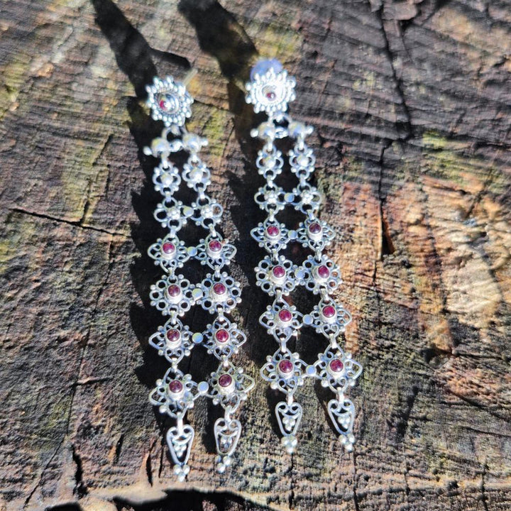 Orecchini etnici in argento 925 pietra - PHALODI