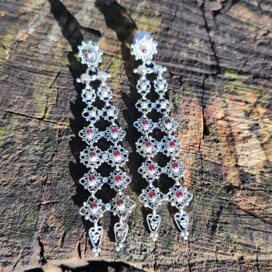 Orecchini etnici in argento 925 pietra - PHALODI