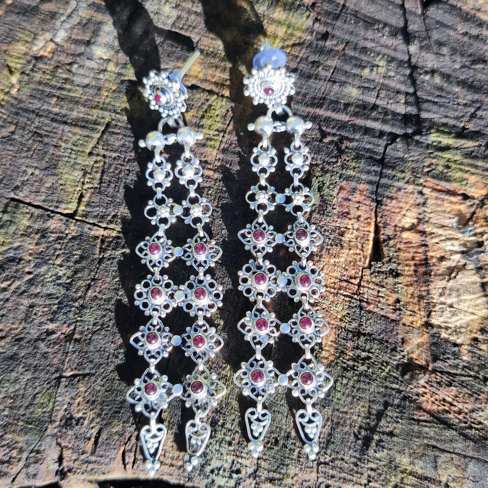 Orecchini etnici in argento 925 pietra - PHALODI