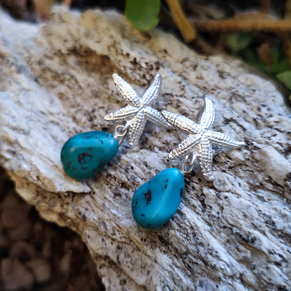 Orecchini etnici a stella in argento 925 pietra - RUNDI