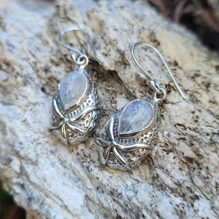 Orecchini etnici in argento 925 pietra di luna - SIDAGPUR