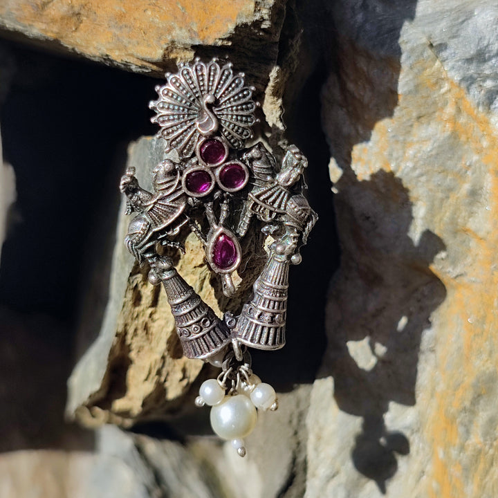 Orecchini etnici in argento 925 pietra - TARANAGAR