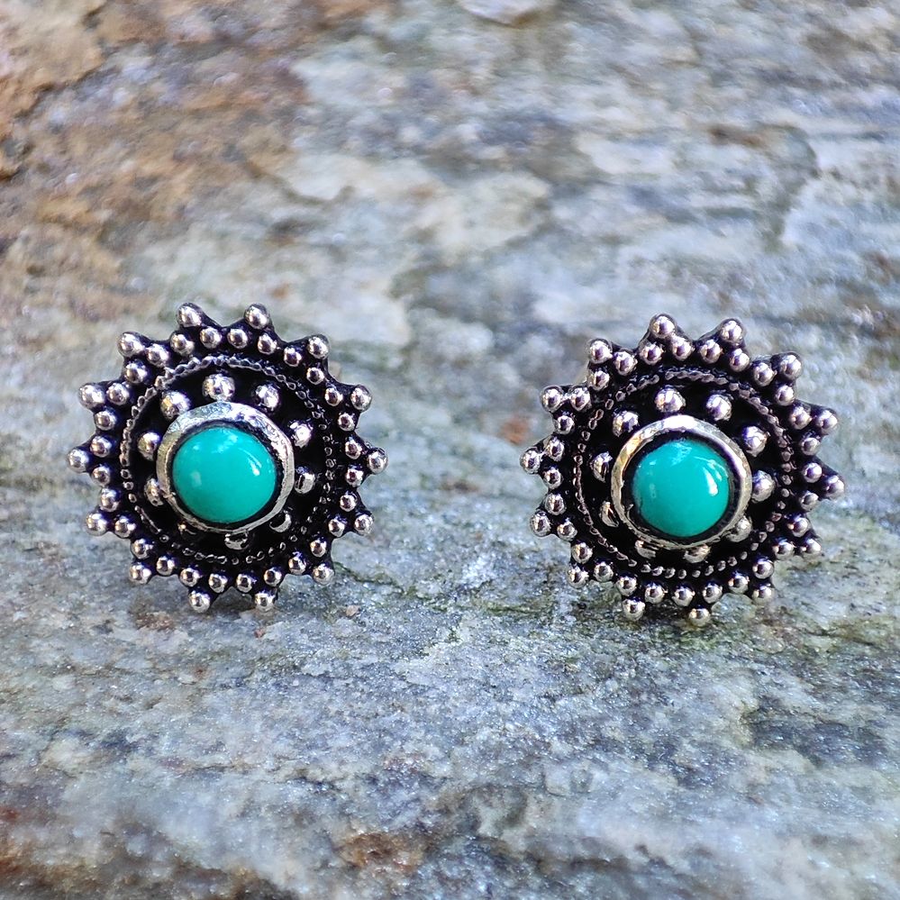 Ethnic EARRINGS with stone in 925 silver - CHOTA