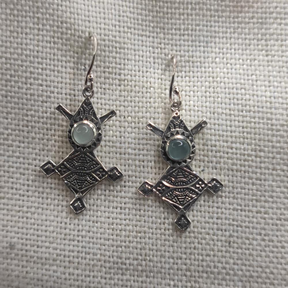 Orecchini etnici in argento 925 calcedonio - BHAWANI