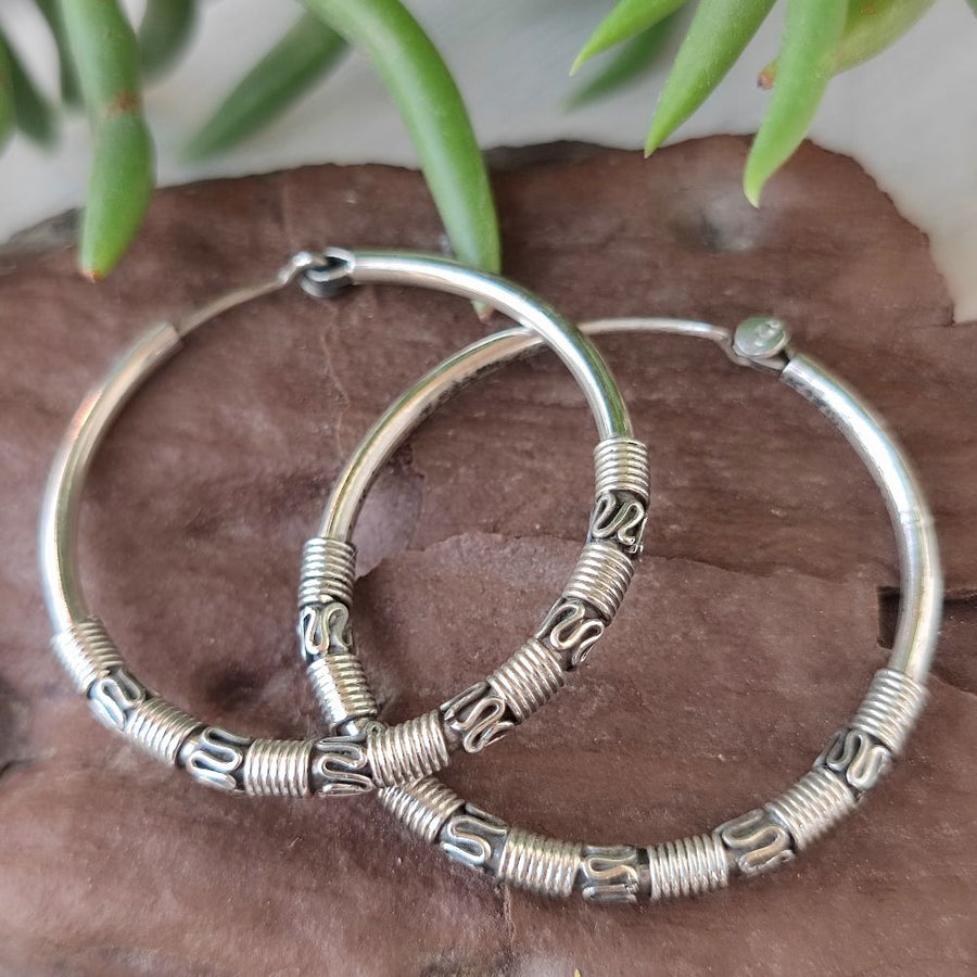 ORECCHINI etnici a cerchio in argento 925-  KOKNSA