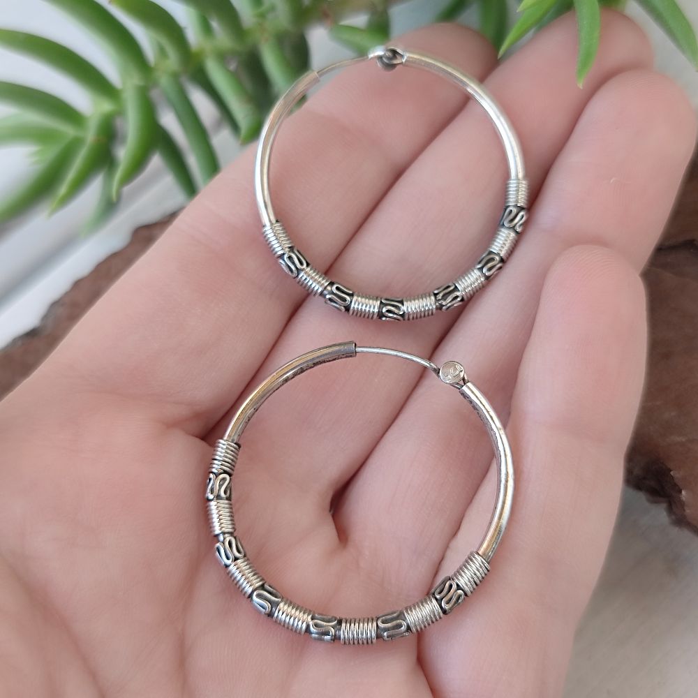 ORECCHINI etnici a cerchio in argento 925-  KOKNSA