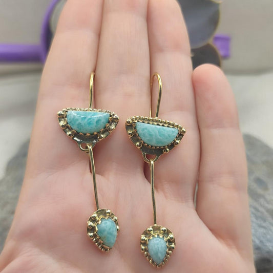 ORECCHINI etnici in ottone con larimar - AMRITHYA