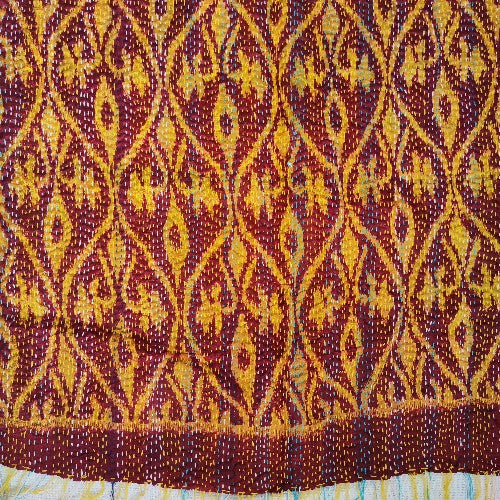 Sciarpa KANTHA con tessuti vintage misto seta ricamo a mano azzurro - RAJA