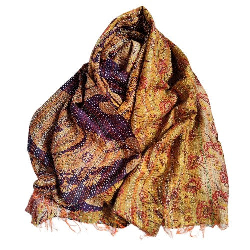 STOLA da donna KANTHA con tessuti vintage misto seta ricamo a mano - CHURAEE