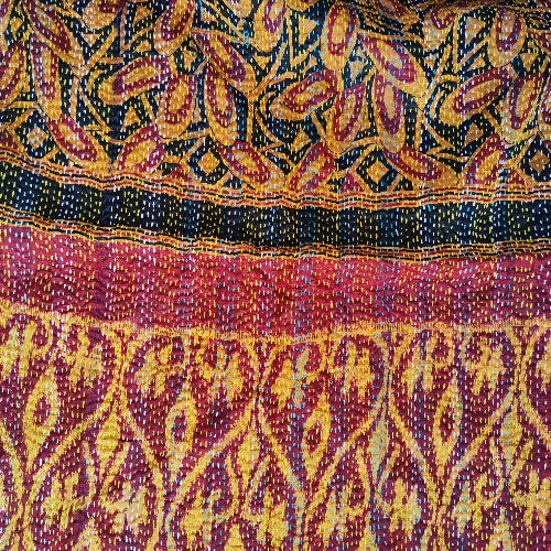Sciarpa KANTHA con tessuti vintage misto seta ricamo a mano azzurro - RAJA