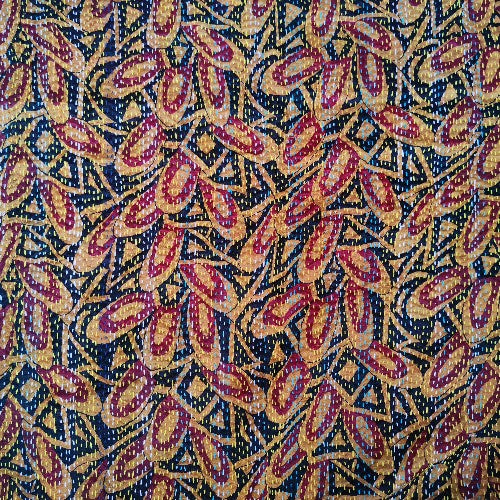 Sciarpa KANTHA con tessuti vintage misto seta ricamo a mano azzurro - RAJA