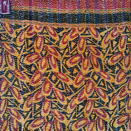 Sciarpa KANTHA con tessuti vintage misto seta ricamo a mano azzurro - RAJA