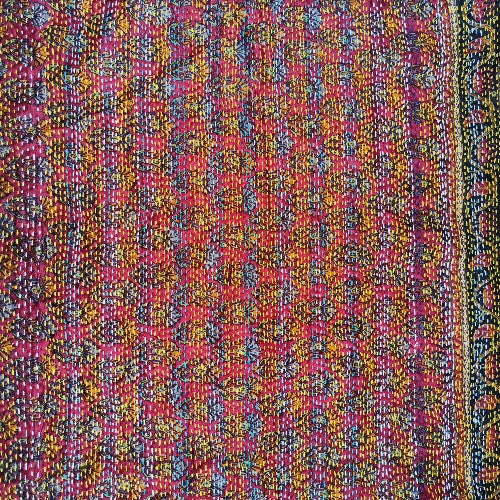 Sciarpa KANTHA con tessuti vintage misto seta ricamo a mano azzurro - RAJA