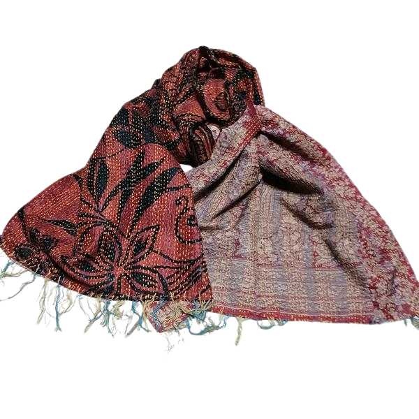 Sciarpa KANTHA con tessuti vintage misto seta ricamo a mano rosso