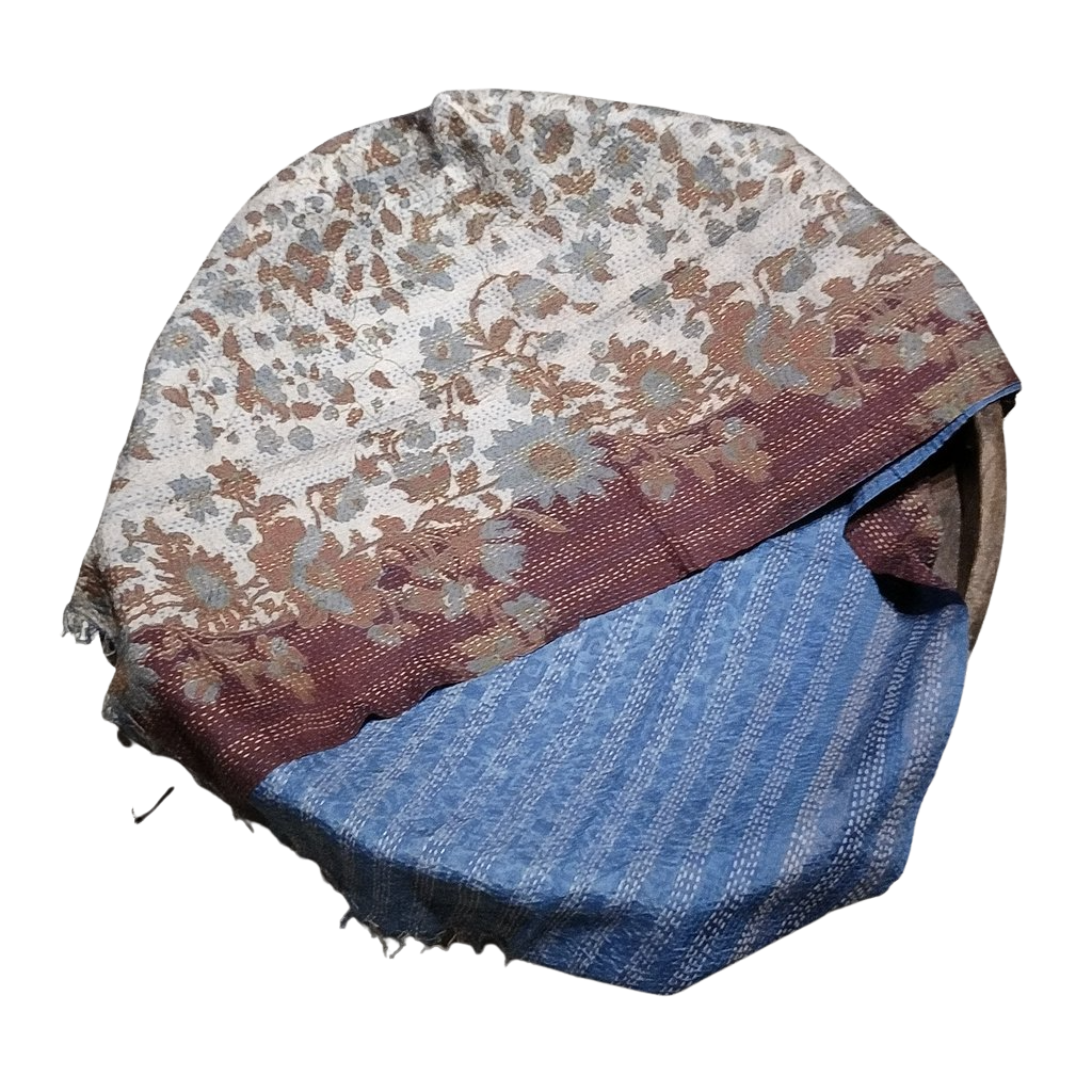 Sciarpa KANTHA con tessuti vintage misto seta ricamo a mano blu