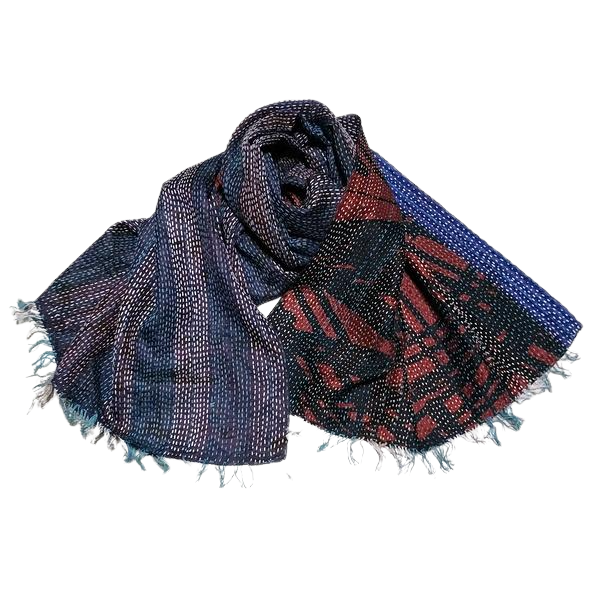 Sciarpa KANTHA con tessuti vintage misto seta ricamo a mano rosso