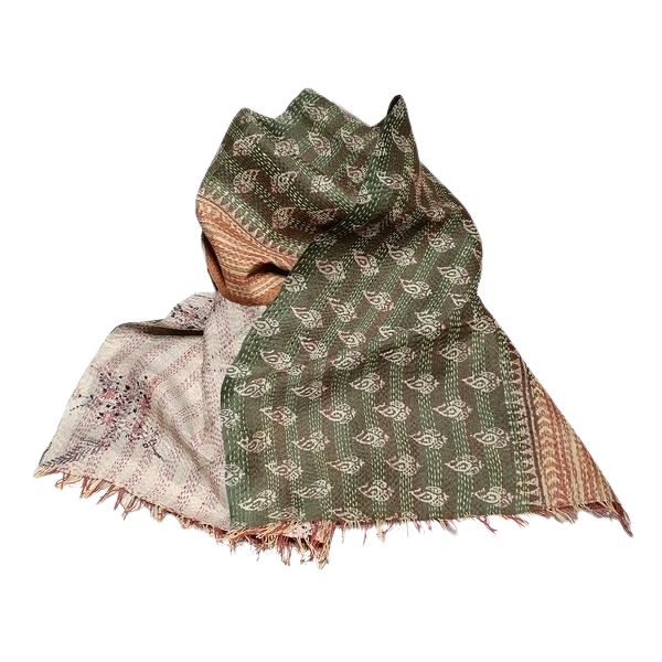 Sciarpa KANTHA con tessuti vintage misto seta ricamo a mano beige-bordeaux