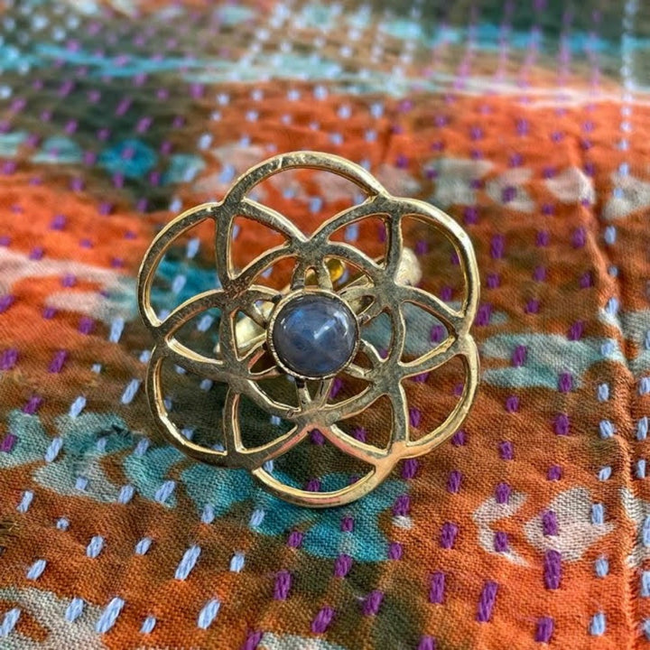 ANELLO Fiore della Vita e Pietra artigianali labradoriteANELLO Fiore della Vita e Pietra artigianali