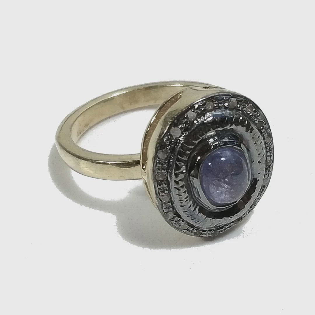 ANELLO ETNICO in argento 925 dorato ANELLO artigianale Diamante Tanzanite | GIOIELLI ETNICI