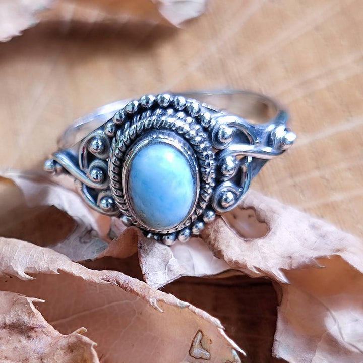 Anello argento 925 con pietra ovale - KUDALOI larimar