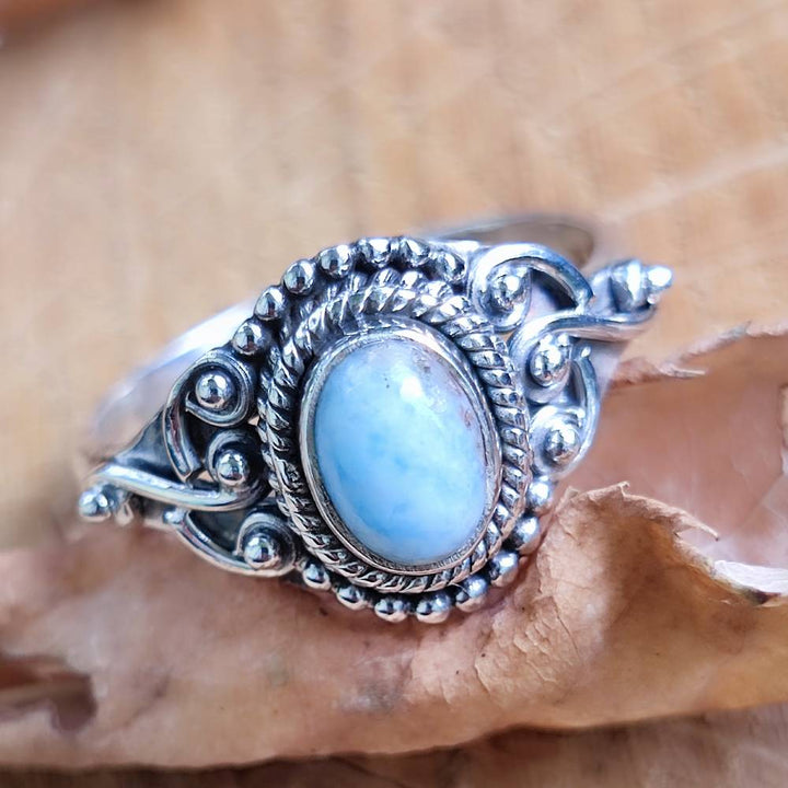 Anello argento 925 con pietra ovale - KUDALOI larimar