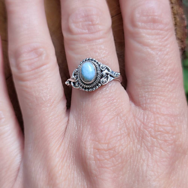 Anello argento 925 con pietra ovale - KUDALOI larimar